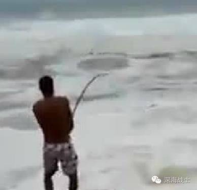 顶着大风大浪在海滩钓鱼，能搞到这么大的家伙...