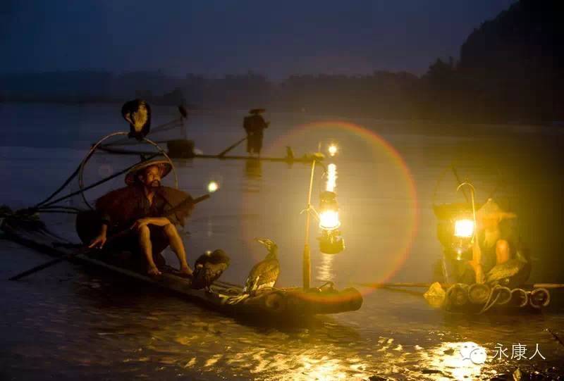 江边渔火，钓鱼老翁，永康摄影师镜头下的人们