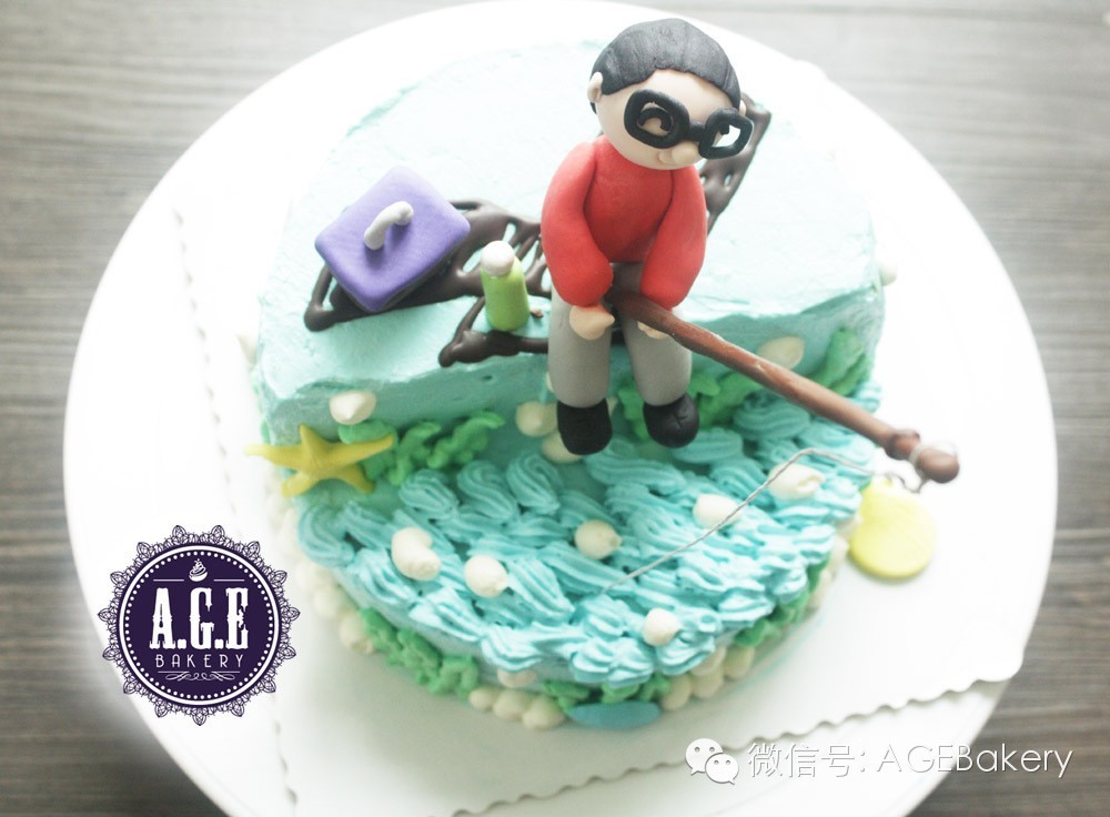 A.G.E Bakery の生日蛋糕系列 爸爸爱钓鱼 鲜奶油翻糖装饰场景蛋糕可预订